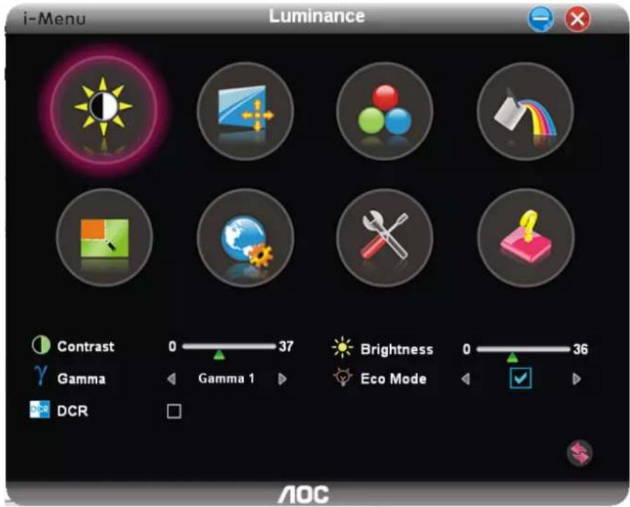 i-Menu Luminance Contrast 0 37 Brightness 0 36 Gamma Gamma 1 Eco Mode DCR