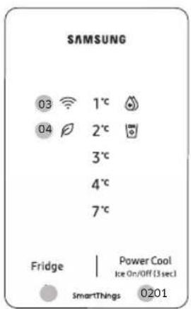 SAMSUNG 03 1°C 04 2°C 3°C 4°C 7°C Fridge | Power Cool Ice On/Off (13 sec) SmartThings 0201