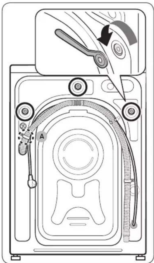 Technical diagram of a device with labeled parts and directional arrows indicating assembly or operation