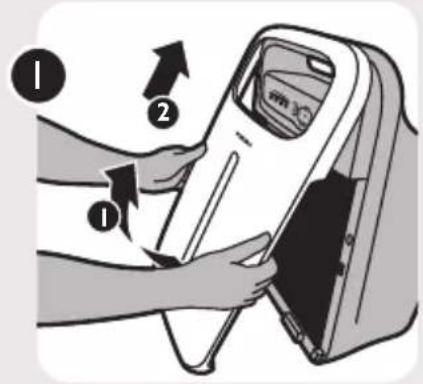 Diagram showing a person inserting a device into a device with numbered instructions and directional arrows indicating process steps.