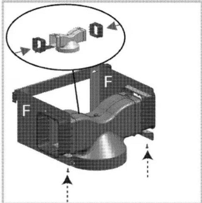 Technical diagram of a mechanical component with labeled parts F and Q, showing directional arrows indicating movement or force.