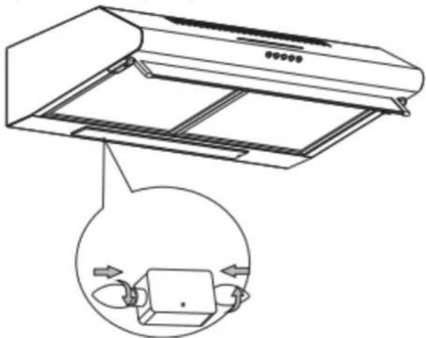 Diagram of a airflow system inside a fan or air duct, showing airflow direction and component placement (no text or symbols)
