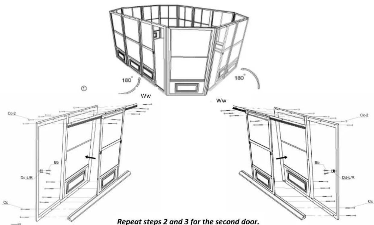 Repeat steps 2 and 3 for the second door. ① 180° Ww 180° Ww Cc-2 Bb Dd-L/R Cc Cc-2 Bb Dd-L/R Cc