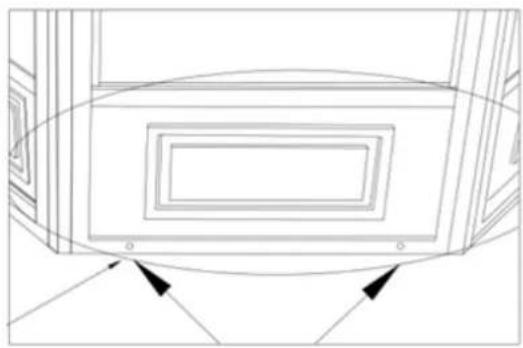 Line drawing of a cabinet or enclosure with two arrows pointing to the front panel (no text or symbols)