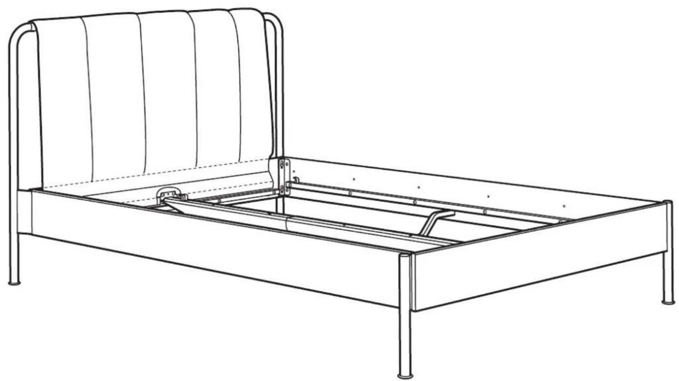 Line drawing of a simple bed with vertical ribs and horizontal frame structure (no text or symbols)