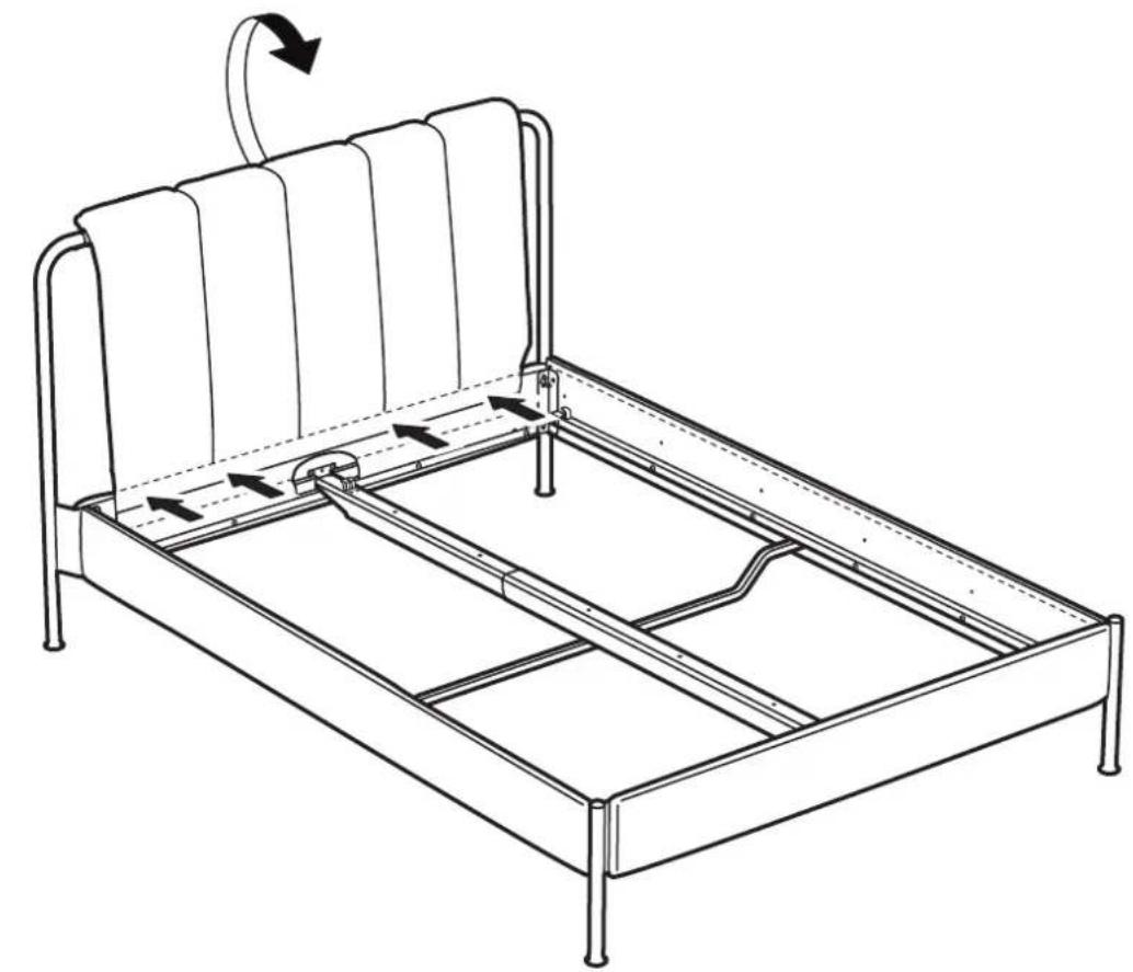 Line drawing of a bed frame structure with arrows indicating movement, no text or symbols present