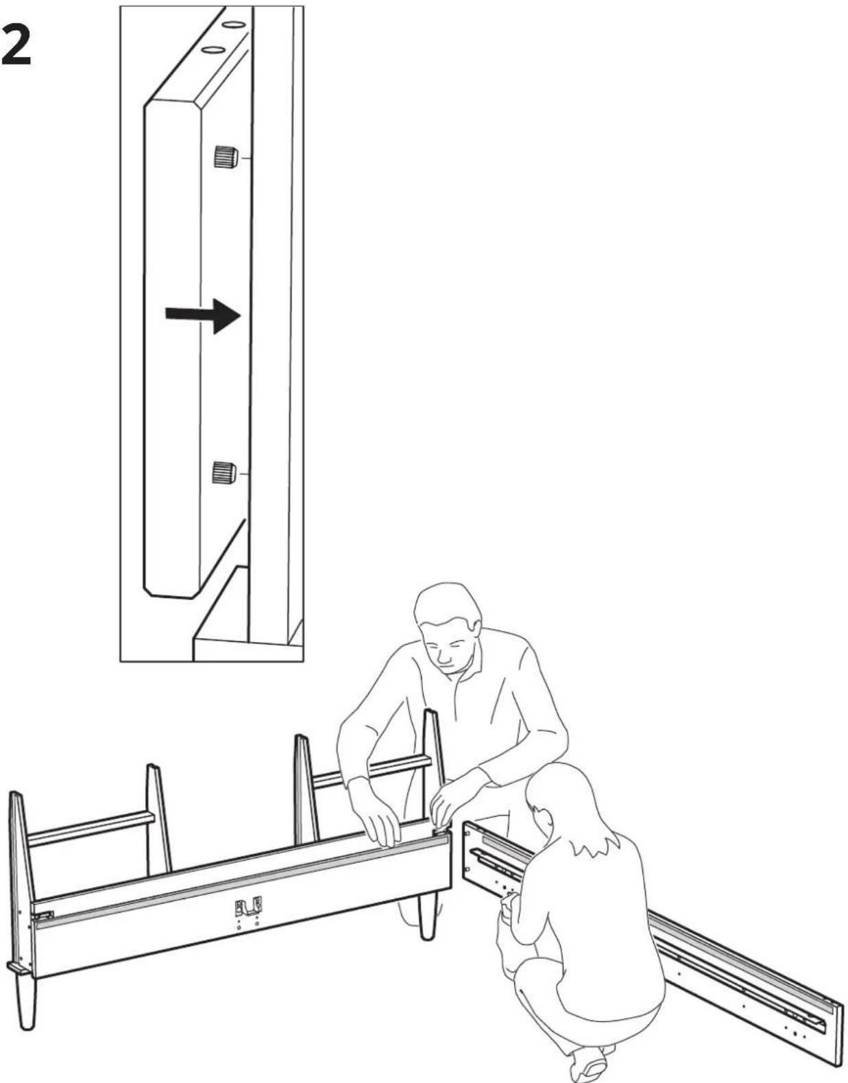 Illustratsioon, mis näitab kahte inimest metallraami kokku panemas, nool näitab suunda (tekst või sümbolid puuduvad)