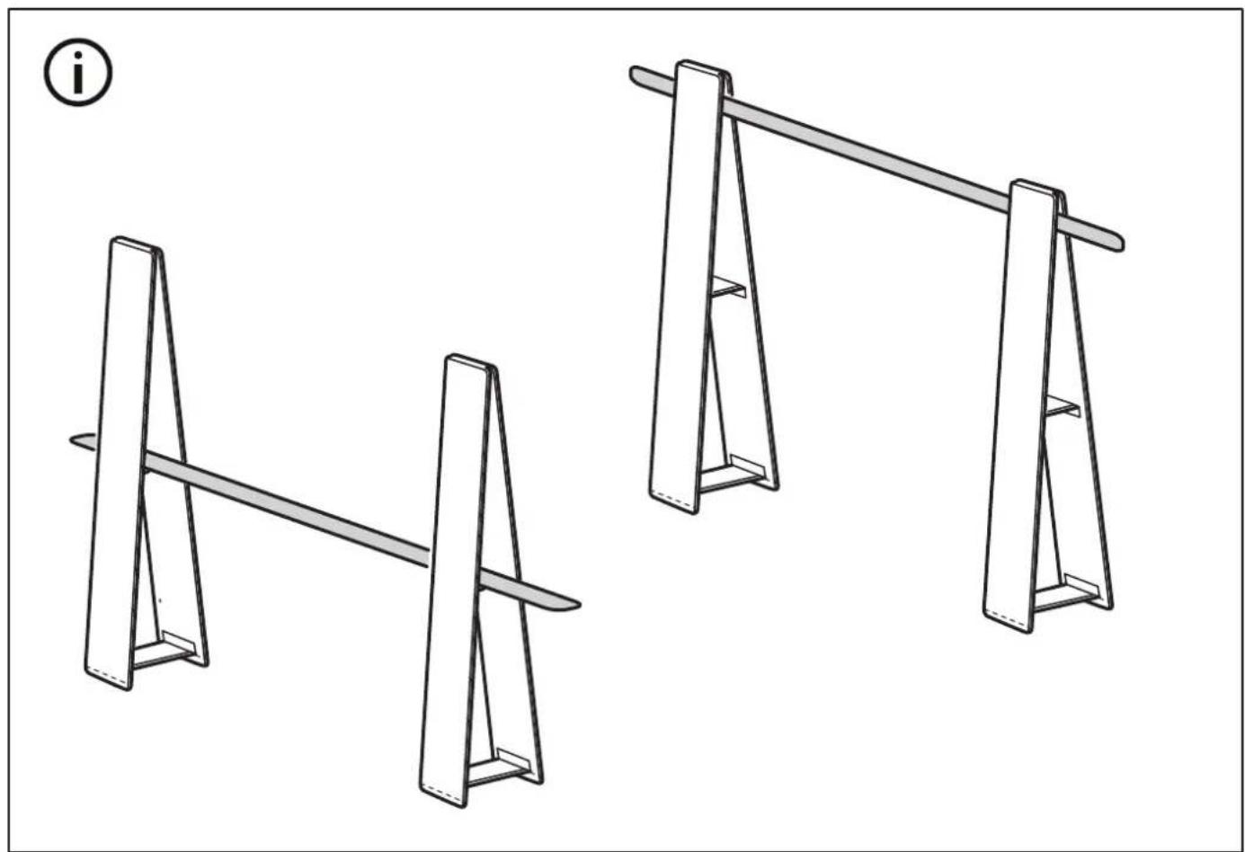 Two simple wooden supports with vertical supports, shown from different angles (no text or symbols)