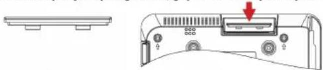 Technical line drawing of a device rear panel with a red arrow indicating a component (no text or symbols present)