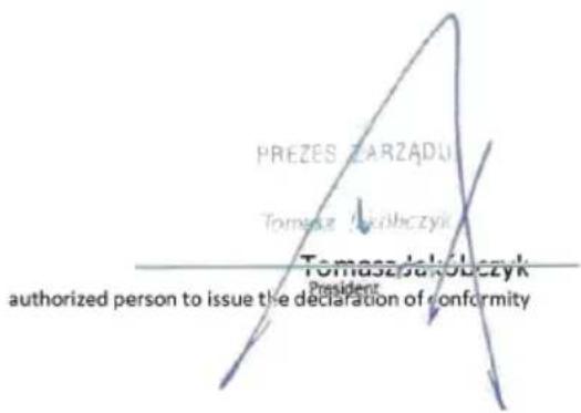 PREZES ZARZĄDU Tomasz - Jakółczyk Tomasz-Jakółczyk President authorized person to issue the declaration of conformity