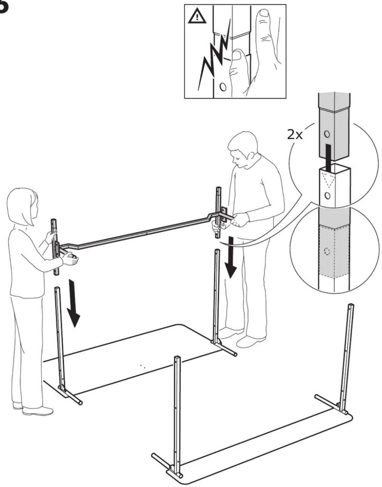 Diagram illustrating a physical apparatus with hand gestures and a 2x ratio adjustment, showing step-by-step assembly.