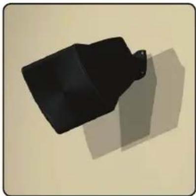 3D rendered black object with a small protrusion and shadow, no text or symbols visible