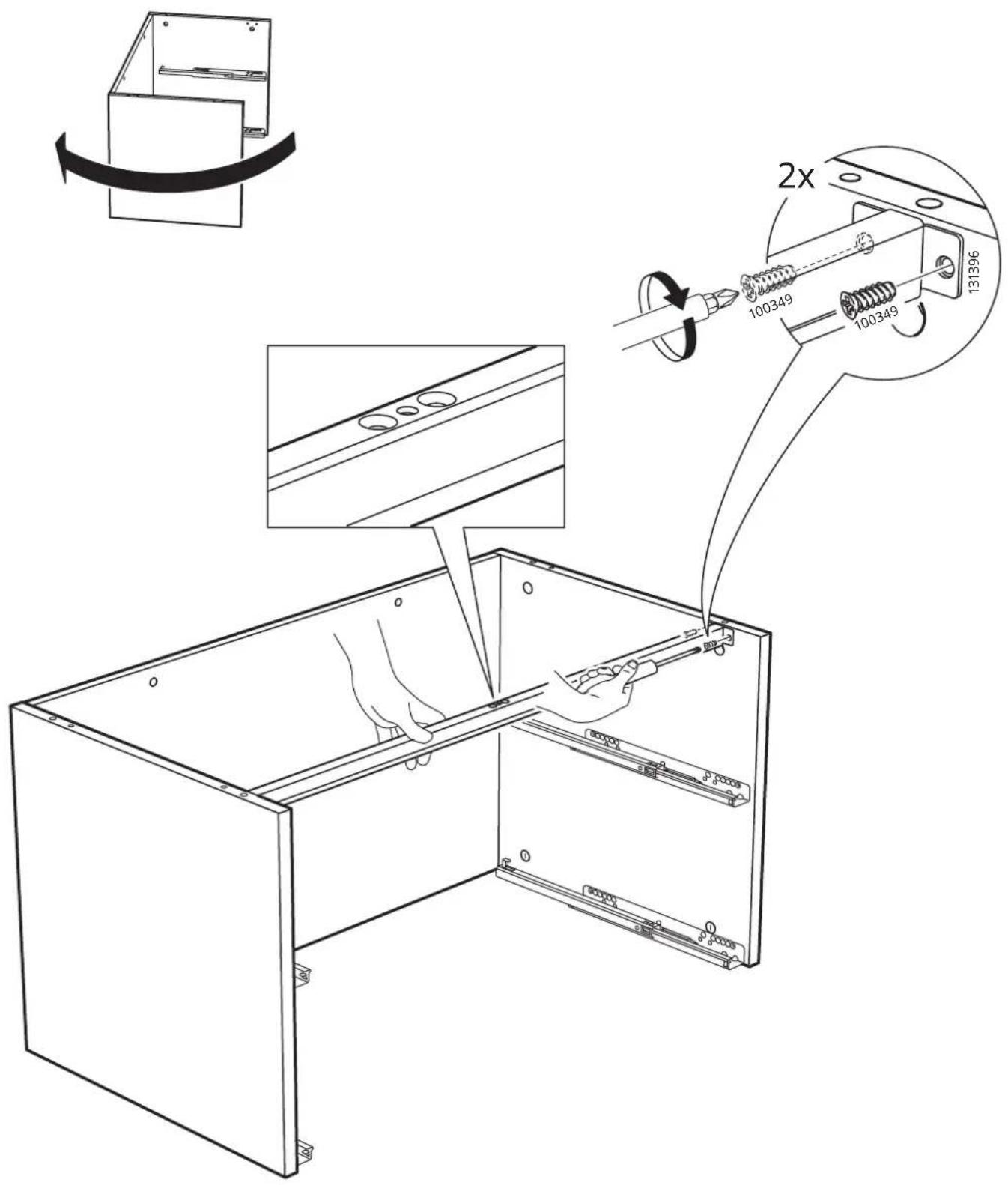 Technical diagram showing assembly of a 131396 electronic device with labeled parts and a 2x speed indicator.