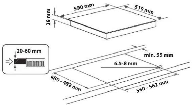 590 mm 510 mm 39 mm 20-60 mm min. 55 mm 6.5-8 mm 480 - 482 mm 560 - 562 mm