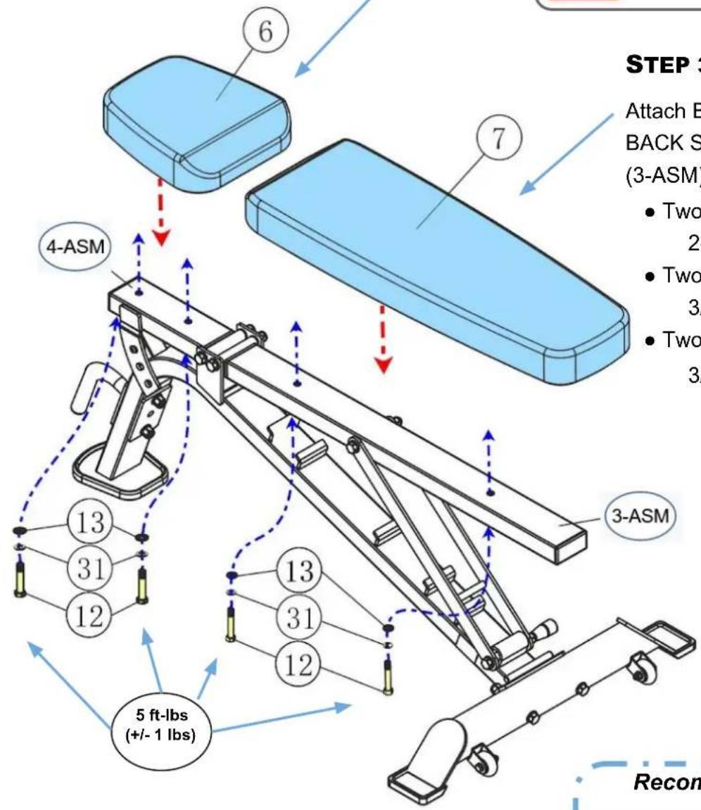 STEP 3 Attach B BACK S (3-ASM) • Two 2- • Two 3/ • Two 3/ 4-ASM 3-ASM 13 31 12 13 31 12 5 ft-lbs (+/- 1 lbs) Recom