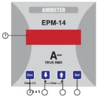 AMMETER EPM-14 ① A~ TRUE RMS Esc Clear 0.5 Clear Set ② 8.4.5