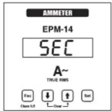 AMMETER EPM-14 SEC A~ TRUE RMS Reset Close 0.5 ↓ Clear ↑ Set