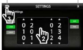 SETTINGS Main Settings 3 0 2 0 2 1 0 1 3 0 1 2 4 OK Finish
