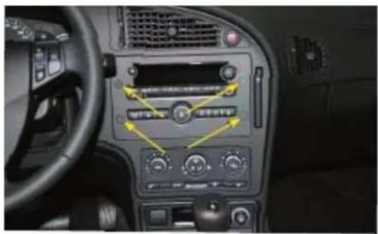 Car infotainment panel with Chinese labels pointing to dashboard controls and status indicators
