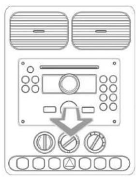 Diagram of a car air conditioner panel with labeled buttons and indicator lights