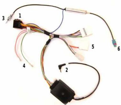Labeled diagram of an electronic device with numbered components and colored wires