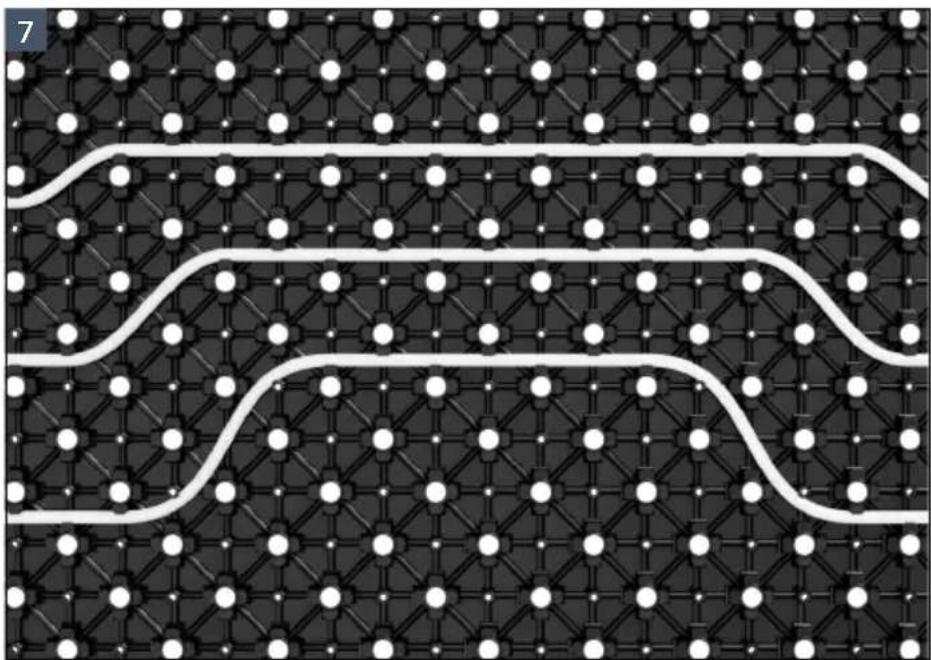 Abstract pattern of white curved lines on a dark grid background, no text or symbols present