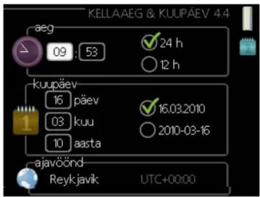 KELLAAEG & KUUPÄEV 4.4 aeg 09 : 53 24 h 12 h kuupäev 16 päev 16.03.2010 03 kuu 2010-03-16 10 aasta ajavöönd Reyk javik UTC+00:00