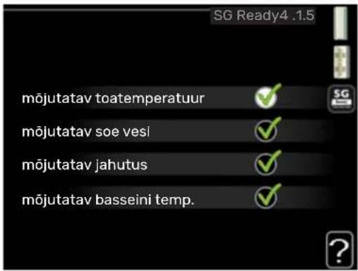 SG Ready4 .1.5 mõjutatav toatemperatuur ✓ mõjutatav soe vesi ✓ mõjutatav jahutus ✓ mõjutatav basseini temp. ✓