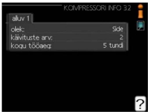 KOMPRESSORI INFO 32 alluv 1 olek: Side käivituste arv: 2 koqu tööaeq: 5 tundi