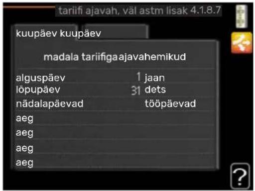 tariifi ajavah, väl astm lisak 4.1.8.7 kuupäev kuupäev madala tariifigaajavahemikud alguspäev 1 jaan löpupäev 31 dets nädalapäevad tööpäevad aeg aeg aeg aeg