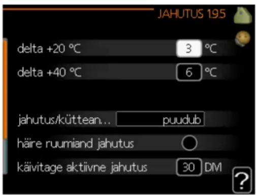 JAHUTUS 19.5 delta +20 °C 3 °C delta +40 °C 6 °C jahutus/küttean... puudub häire ruumiand jahutus ○ käivitage aktiivne jahutus 30 DM