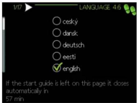 1/17 LANGUAGE 4.6 cesky dansk deutsch eesti english If the start guide is left on this page it closes automatically in 57 min