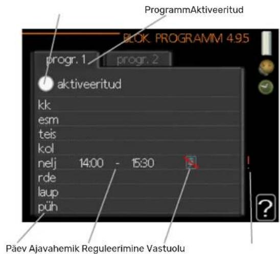 ProgrammAktiveeritud BLOK PROGRAMM 4.95 progr. 1 progr. 2 aktiveeritud kk esm teis kol nelj 14:00 - 15:30 rde laup püh Päev Ajavahemik Reguleerimine Vastuolu
