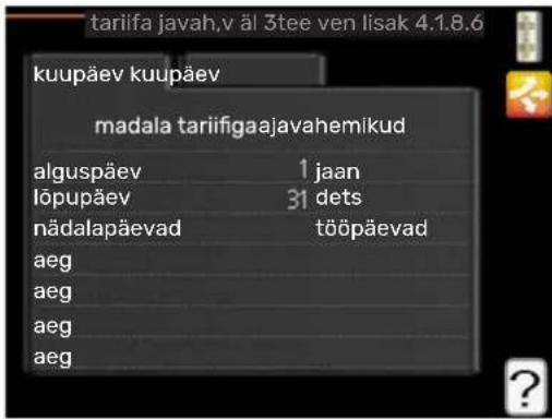 tariifa javah,v äl 3tee ven lisak 4.1.8.6 kuupäev kuupäev madala tariifigaajavahemikud alguspäev 1 jaan löpupäev 31 dets nädalapäevad tööpäevad aeg aeg aeg aeg