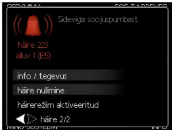 Sideviga soojuspumbast häire 223 alluv 1 (E:5) info / tegevus häire nullimine häirerežiim aktiveeritud häire 2/2