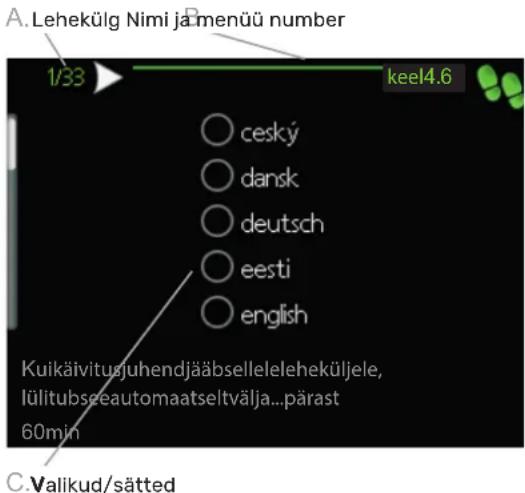 A. Lehekülg Nimi ja menüü number 1/33 keel4.6 ceský dansk deutsch eesti english Kuikäivitusjuhendjääbselleleleheküljele, lülitubseeautomaatseltvälja...pärast 60min C.Valikud/sätted