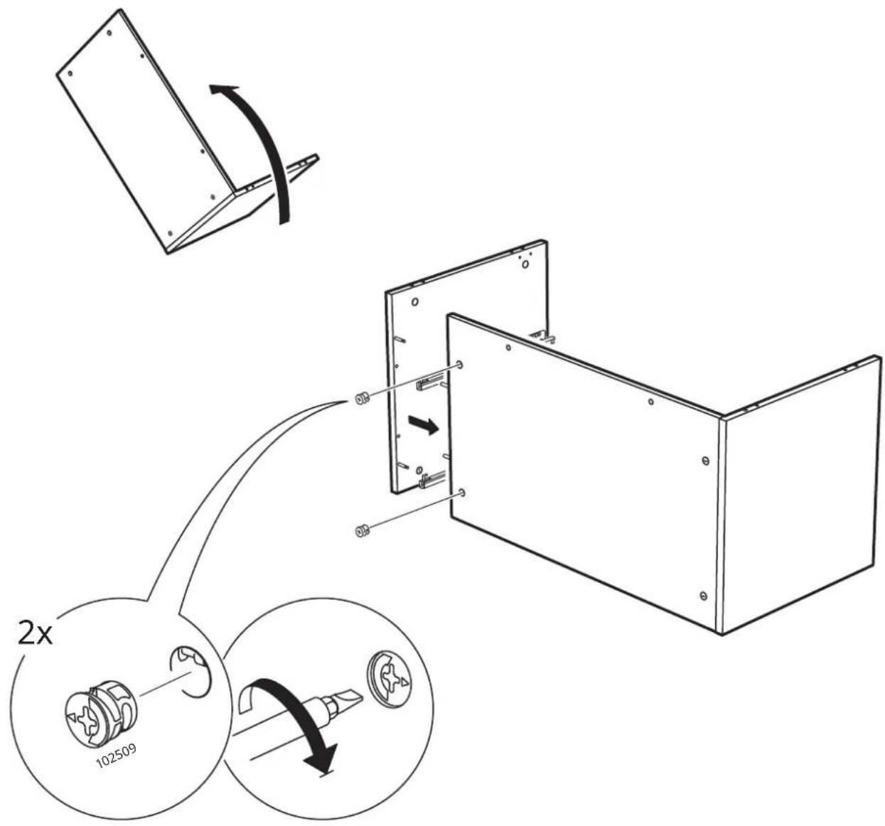 Technical diagram illustrating a mechanical assembly with labeled components and directional arrows, including a 2x ratio indicator.