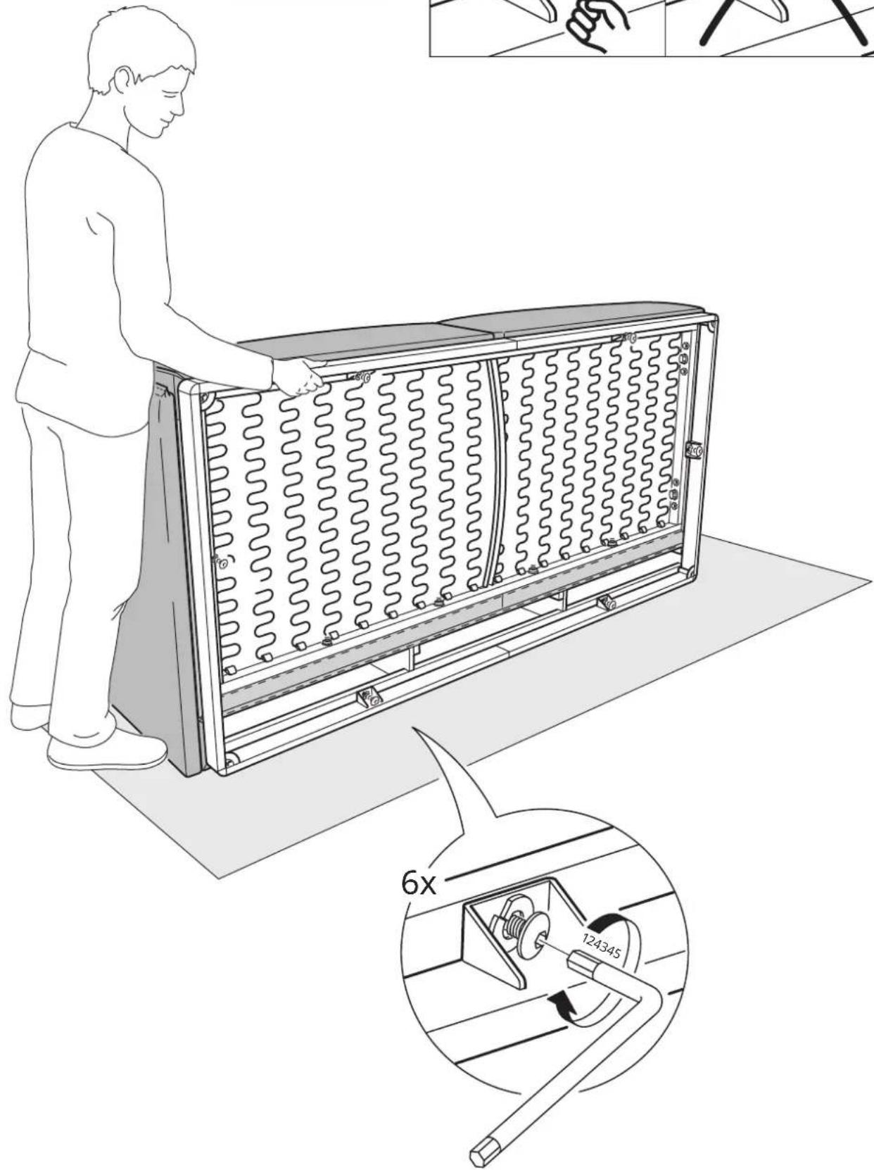 Technical diagram showing a person assembling a heat exchanger unit with a magnified inset highlighting the 6x speed limit of 124345.