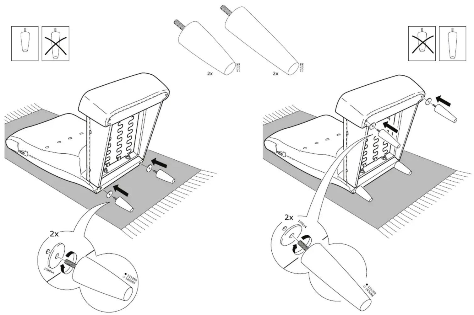 Technical diagram illustrating mechanical assembly steps with labeled components and 2x magnified views