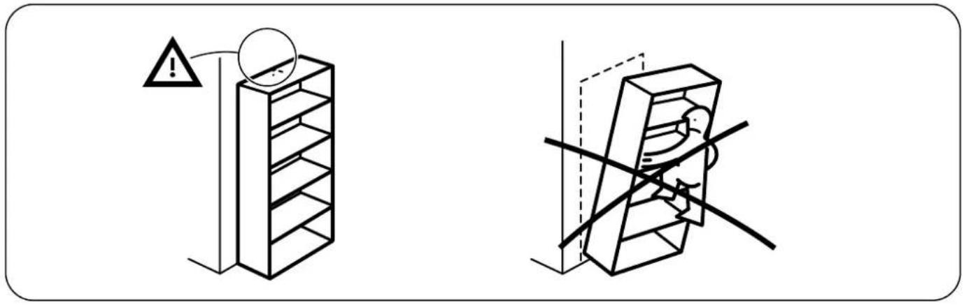 Safety warning illustration showing a person using a device to stop the floor of a building, with warning symbols and safety symbols.