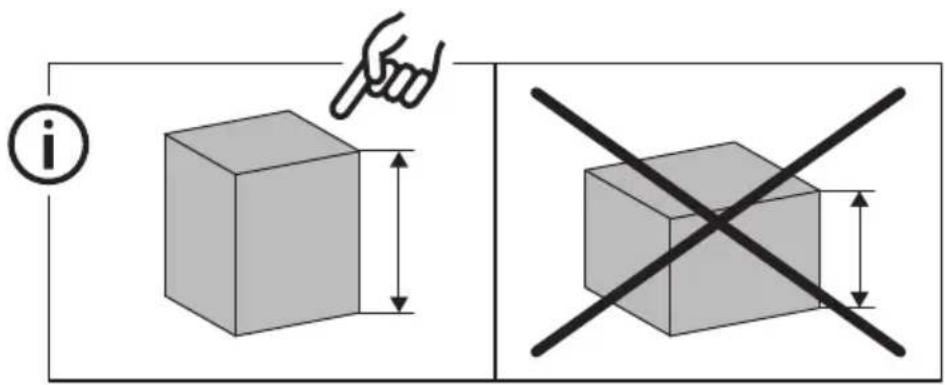 Diagram illustrating a 3D cube with dimensioning and cross symbol, showing visibility and labeling of the cube.