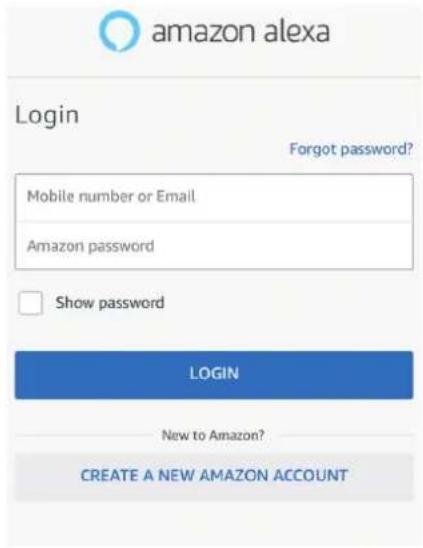 amazon alexa Login Forgot password? Mobile number or Email Amazon password Show password LOGIN New to Amazon? CREATE A NEW AMAZON ACCOUNT