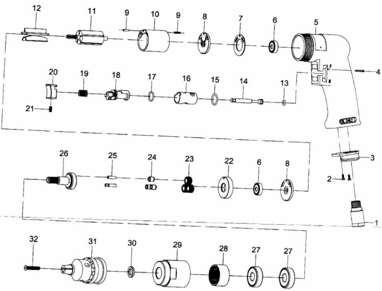 Technical diagram of a mechanical assembly with numbered components for identification