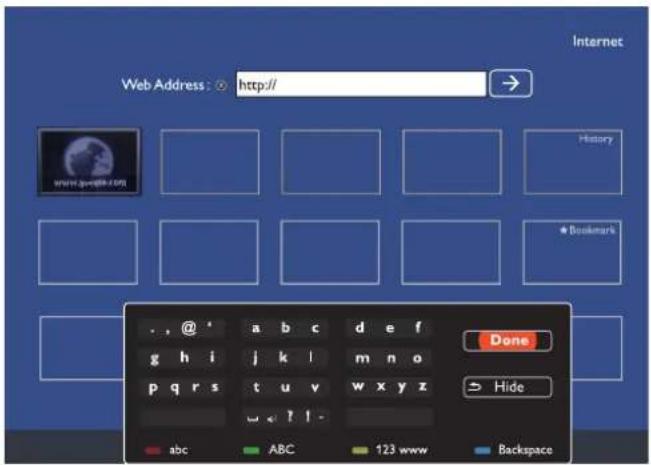 Internet Web Address: http:// History www.quote.com *Bookmark . , @ ' a b c d e f g h i j k l m n o p q r s t u v w x y z W . ? ! - abc ABC 123 www Backspace