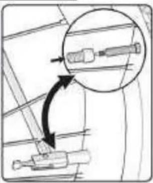 Diagram showing a mechanical assembly with an arrow indicating direction and a magnified inset of a component detail.