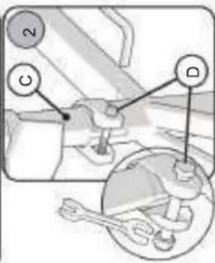 Technical diagram showing mechanical assembly with labeled parts C, D, and numbered annotations 2 and 3