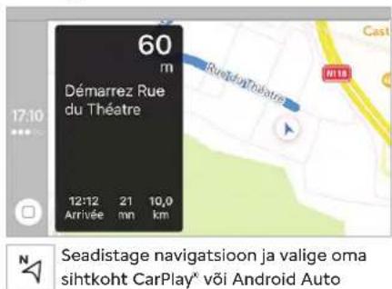 60 m Démarrez Rue du Théâtre 12:12 21 10,0 Arrivée mn km RueleunThéâtre Seadistage navigatsioon ja valige oma sihtkoht CarPlay® või Android Auto