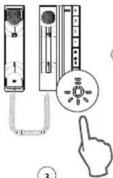 Diagram showing a hand pointing to a device with labeled parts and a circular dial indicator.