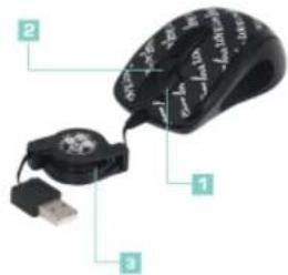 Labeled diagram of a computer mouse with numbered parts and internal components