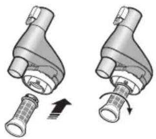 Two 3D illustrations of a mechanical device with a bolt and arrow indicating rotation (no text or symbols)